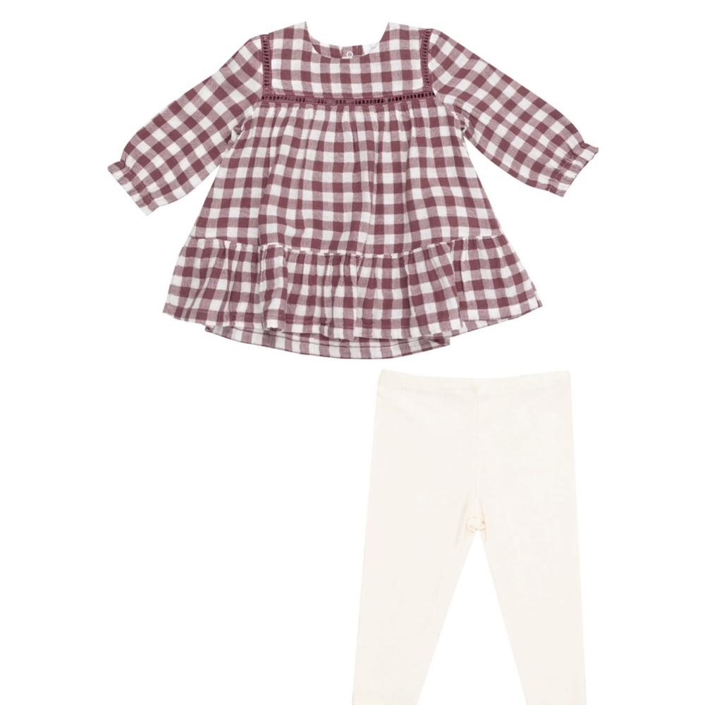 Angel Dear Plum and Cream Gingham Dress